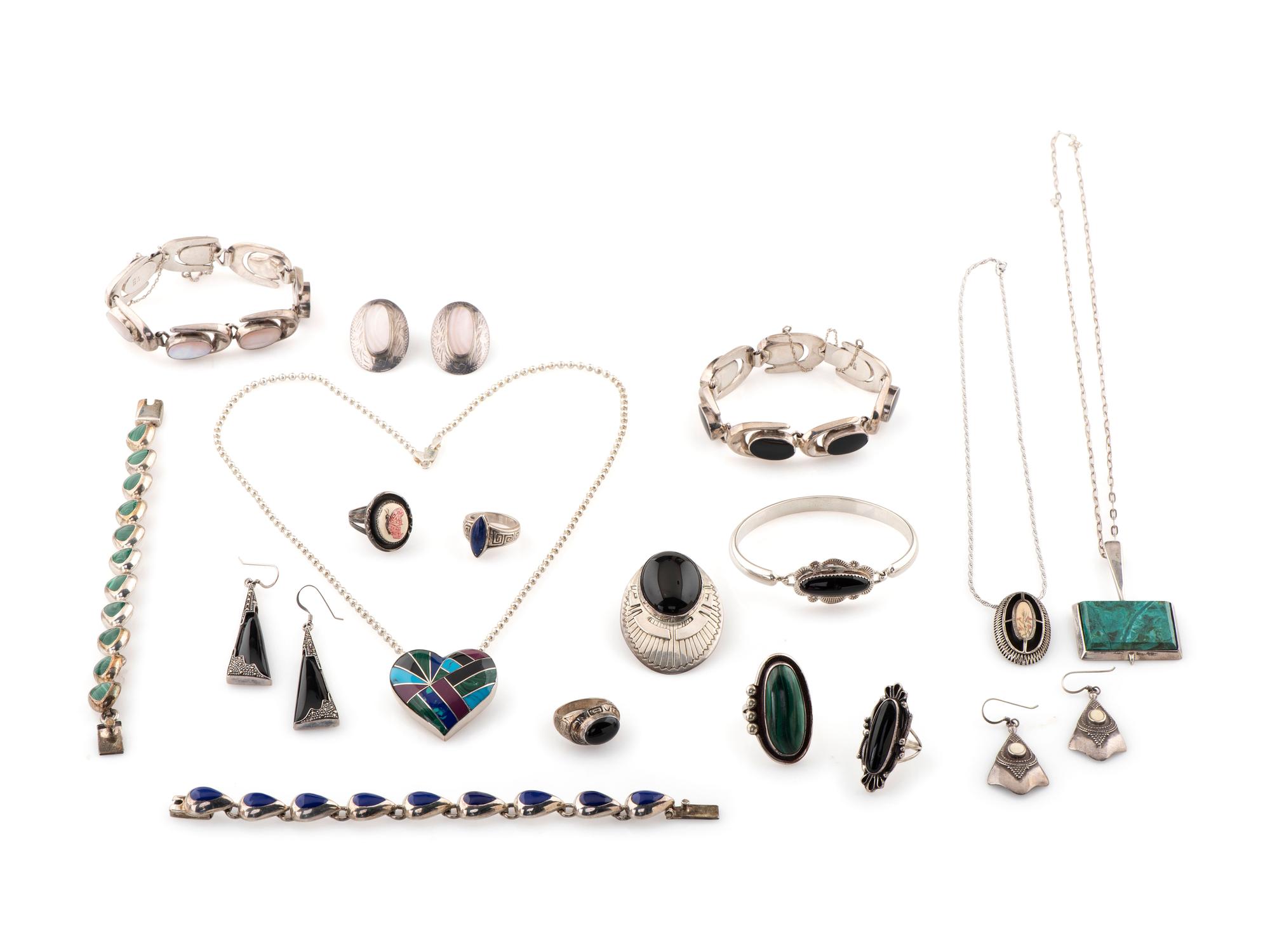 Mexican and Southwestern-style Silver Jewelry, with Inlay