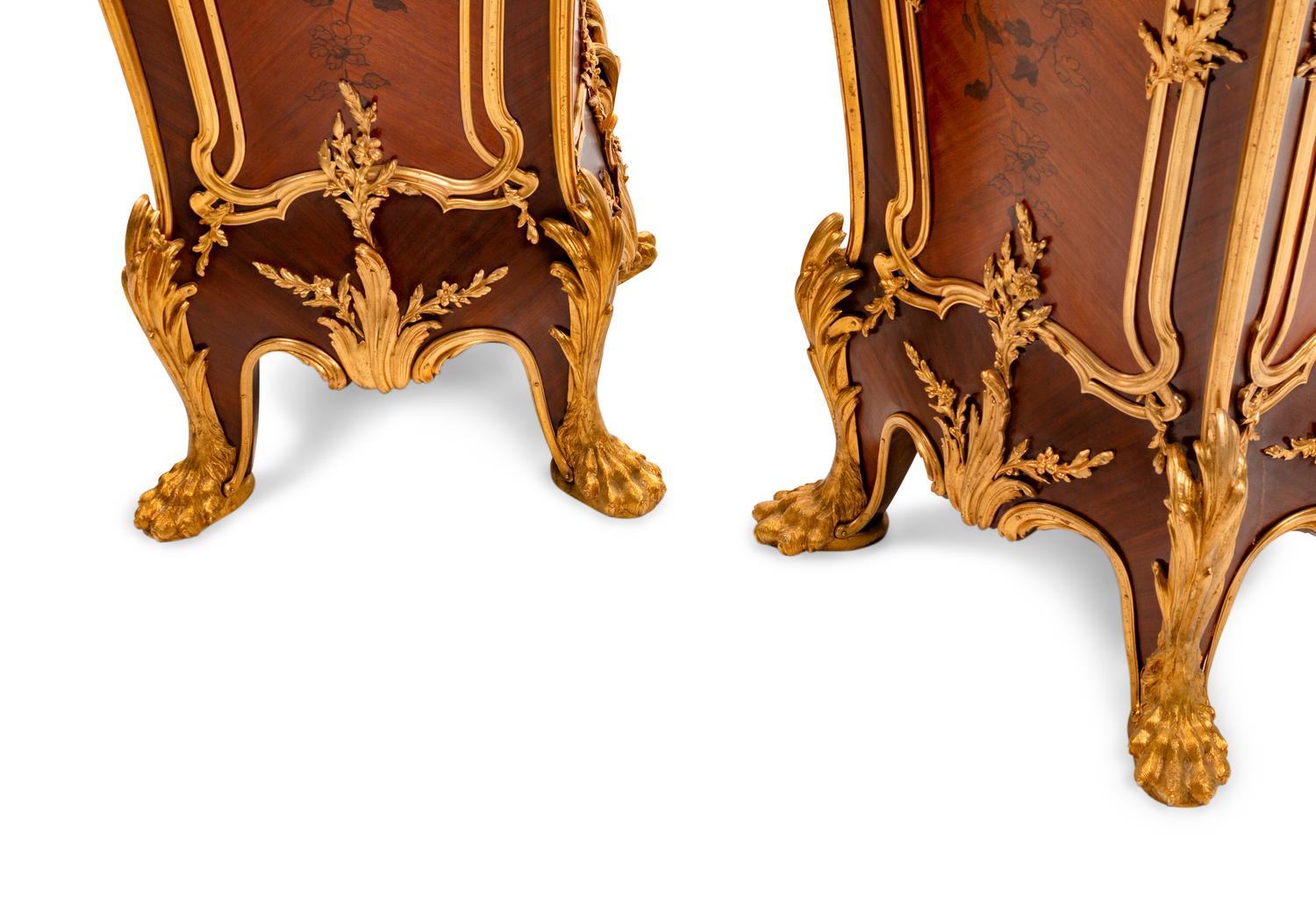 A Pair of Louis XV Style Gilt-Bronze-Mounted Marquetry Pedestals — AFTER A MODEL BY EMMANUEL ZWIENER, 20TH CENTURY