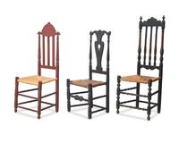 Three Painted William & Mary Side Chairs, New England, 18th Century