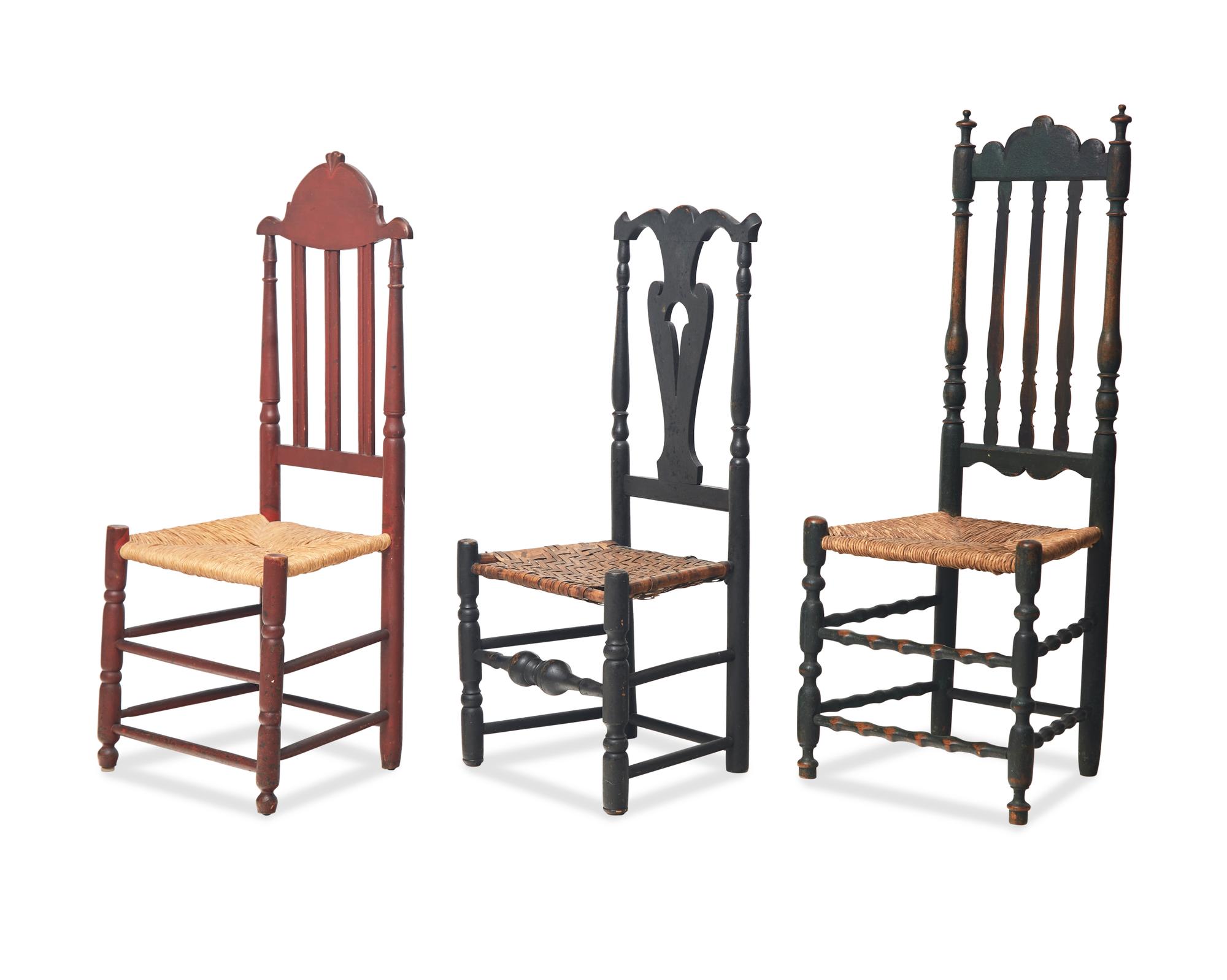 Three Painted William & Mary Side Chairs, New England, 18th Century
