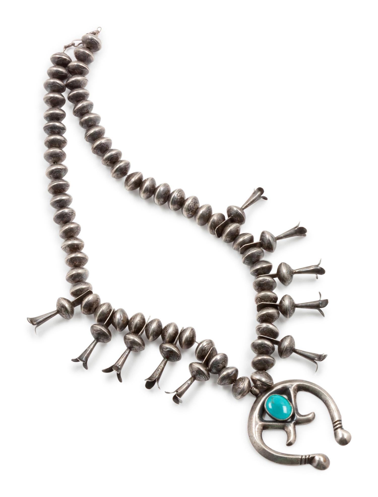 Southwestern Silver and Turquoise Squashblossom Necklace