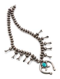 Southwestern Silver and Turquoise Squashblossom Necklace