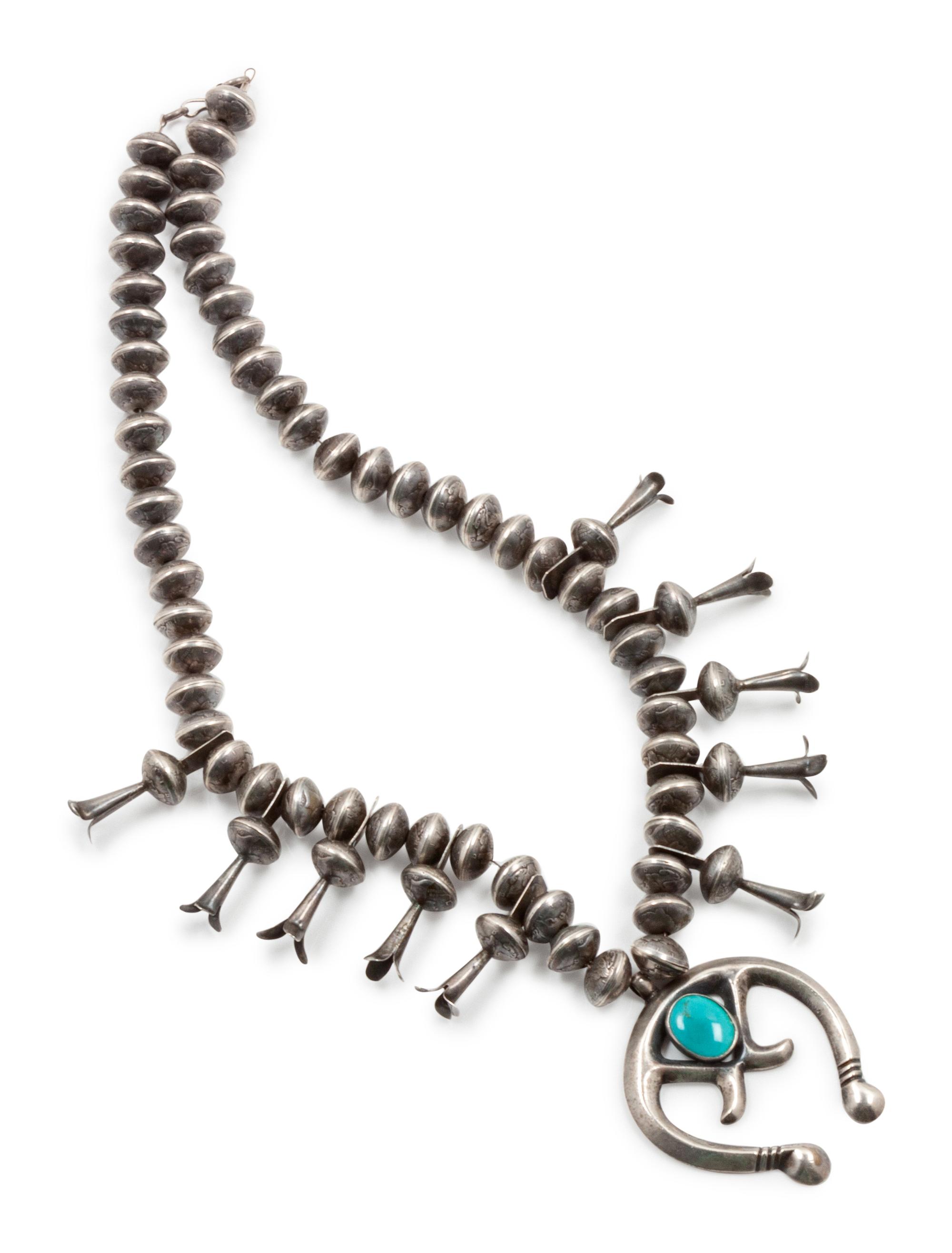 Southwestern Silver and Turquoise Squashblossom Necklace