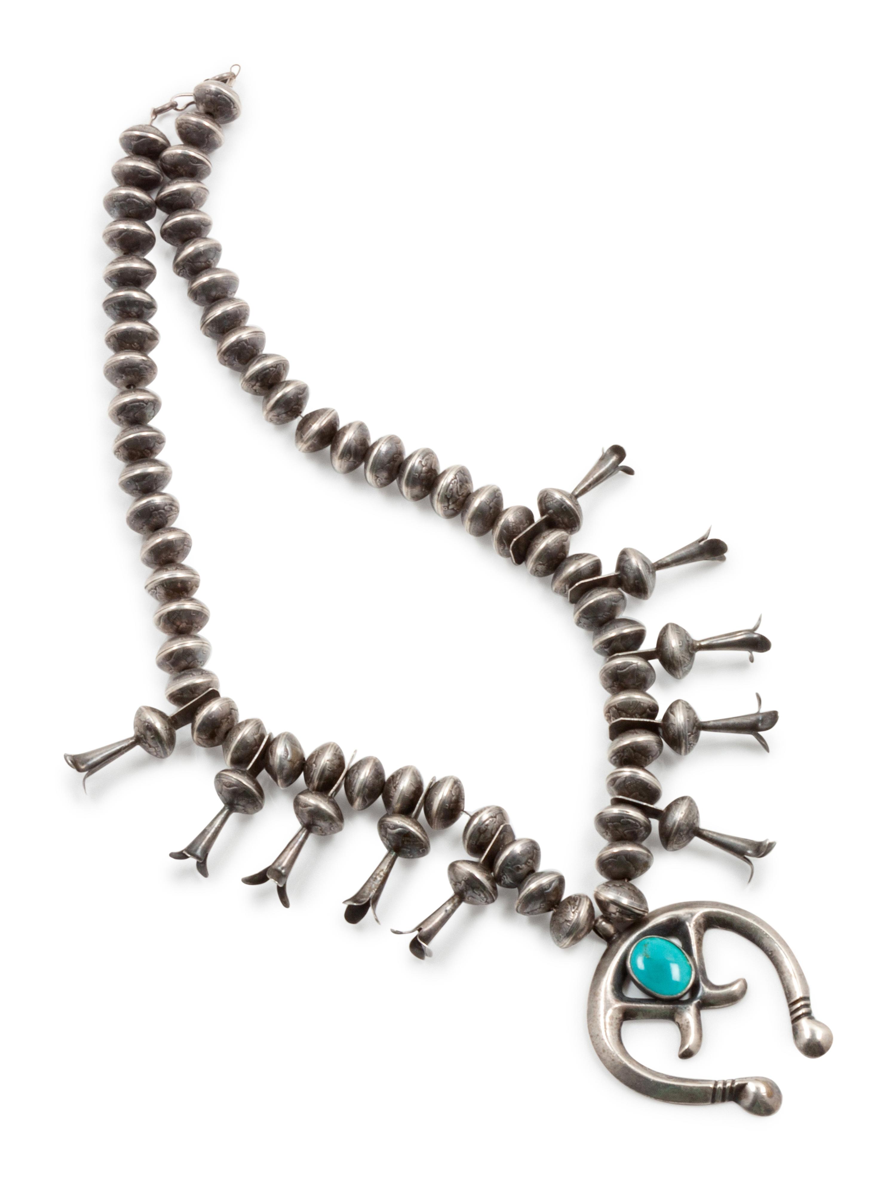 Southwestern Silver and Turquoise Squashblossom Necklace