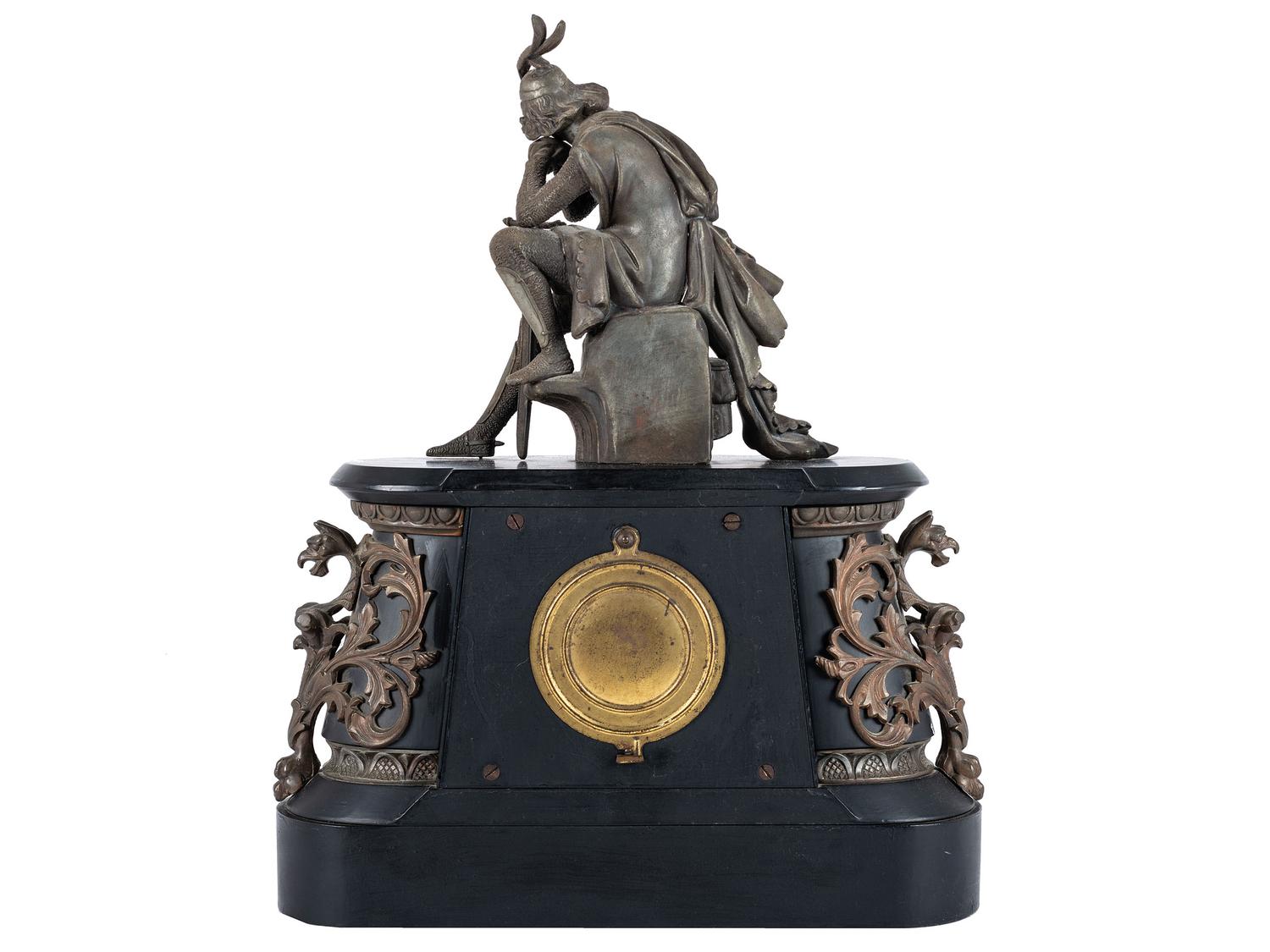 A Kroeber Saxonia Mantel Clock with Gladiator Figure