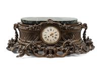 A Large Tiffany and Co. Bronze and Marble Mantel Clock