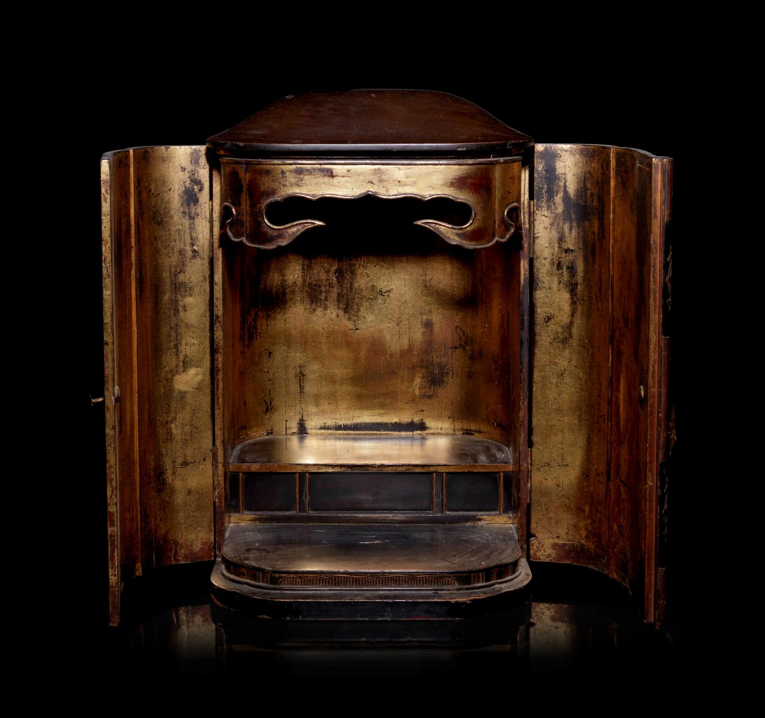 A Japanese Black and Gilt Lacquered Hardwood Shrine