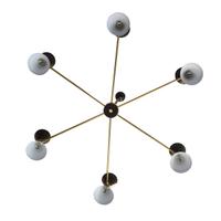 A Brass and Enamel Six-Arm Chandelier in the Style of Stilnovo 48" W x 48" D x 39.5" H — Italy, 20th Century