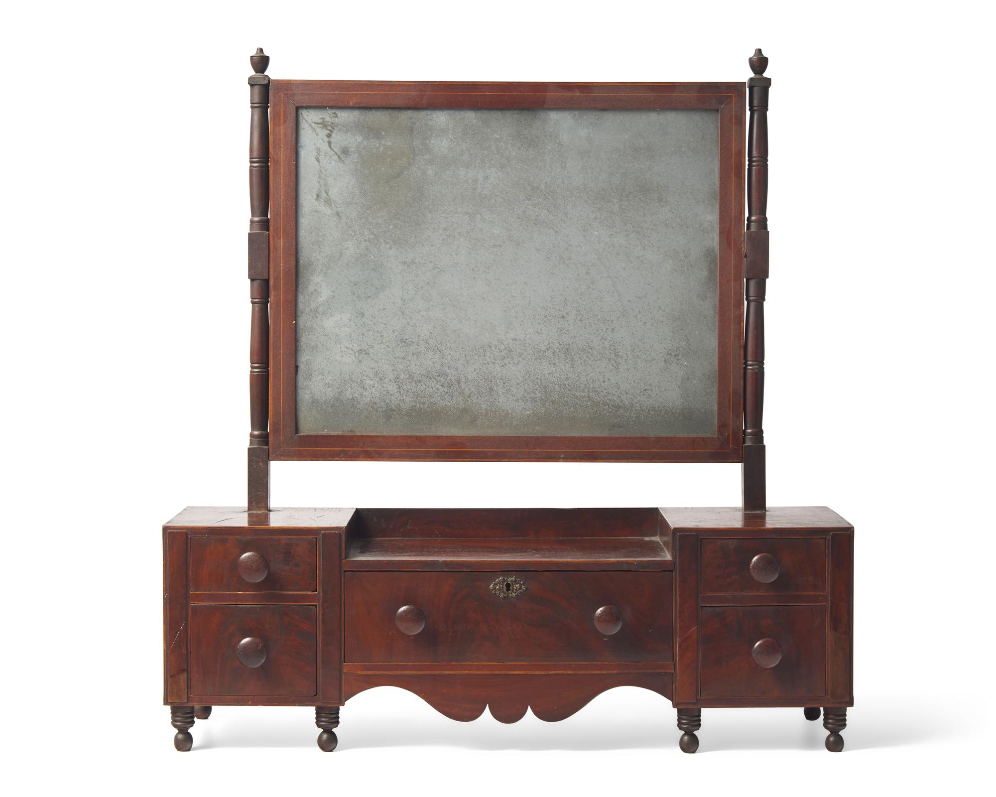 A Federal Inlaid and Figured Mahogany Dressing Mirror