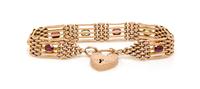A 9 Karat Rose Gold, Peridot and Amethyst Bracelet, 11.40 dwts.