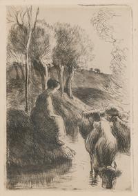 Camille Pissaro, (French, 1830-1903), Vachere au bord de l'eau