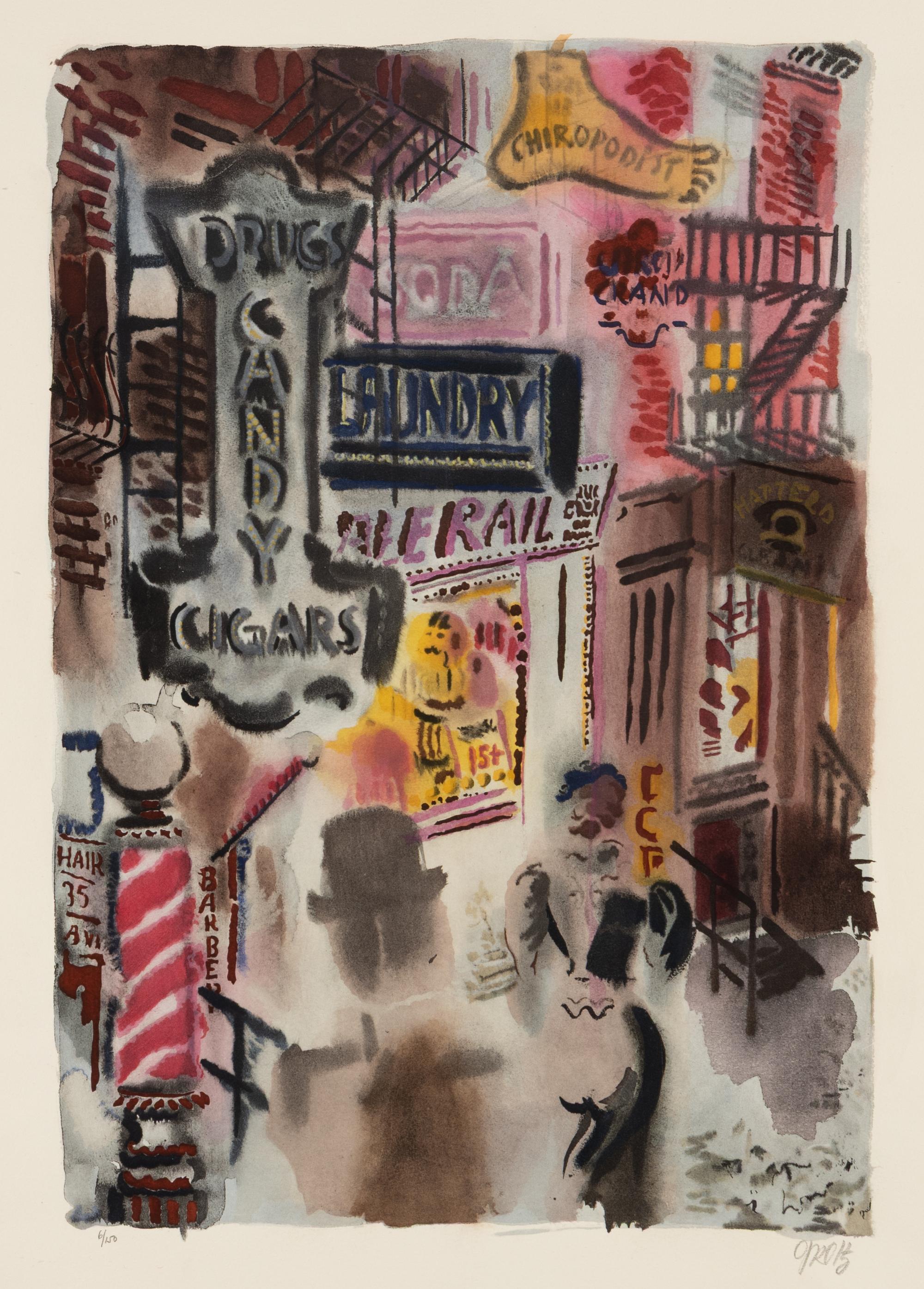 George Grosz (German, 1893-1959) — Bagdad-on-the-Subway: A Portfolio of Six Signed Water-Colors Depicting O'Henry's New York , 1935