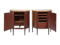 A Pair of Louis XVI Style Mahogany Marble-Top Cabinets