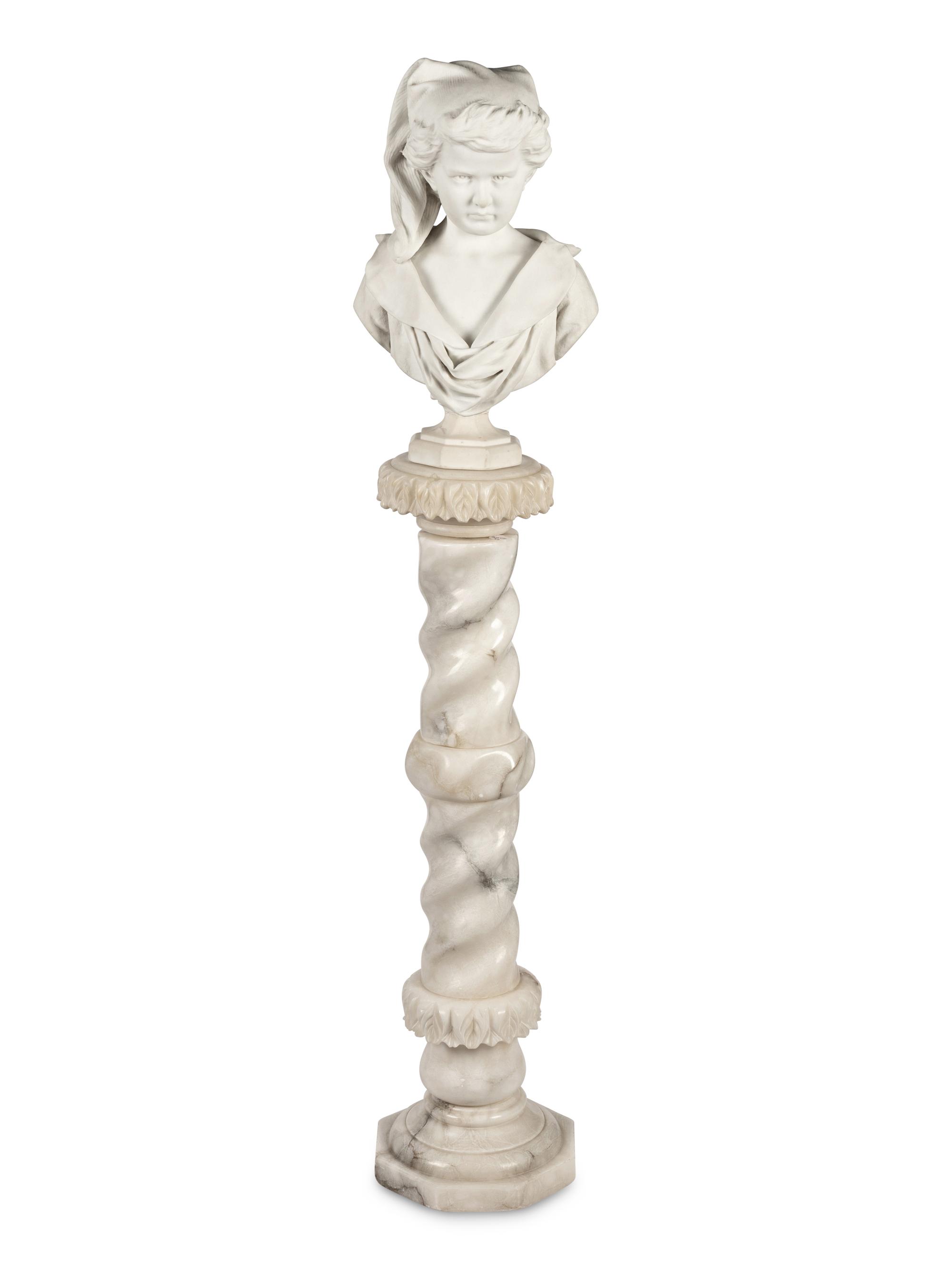 An Italian Carved Marble Bust of a Girl