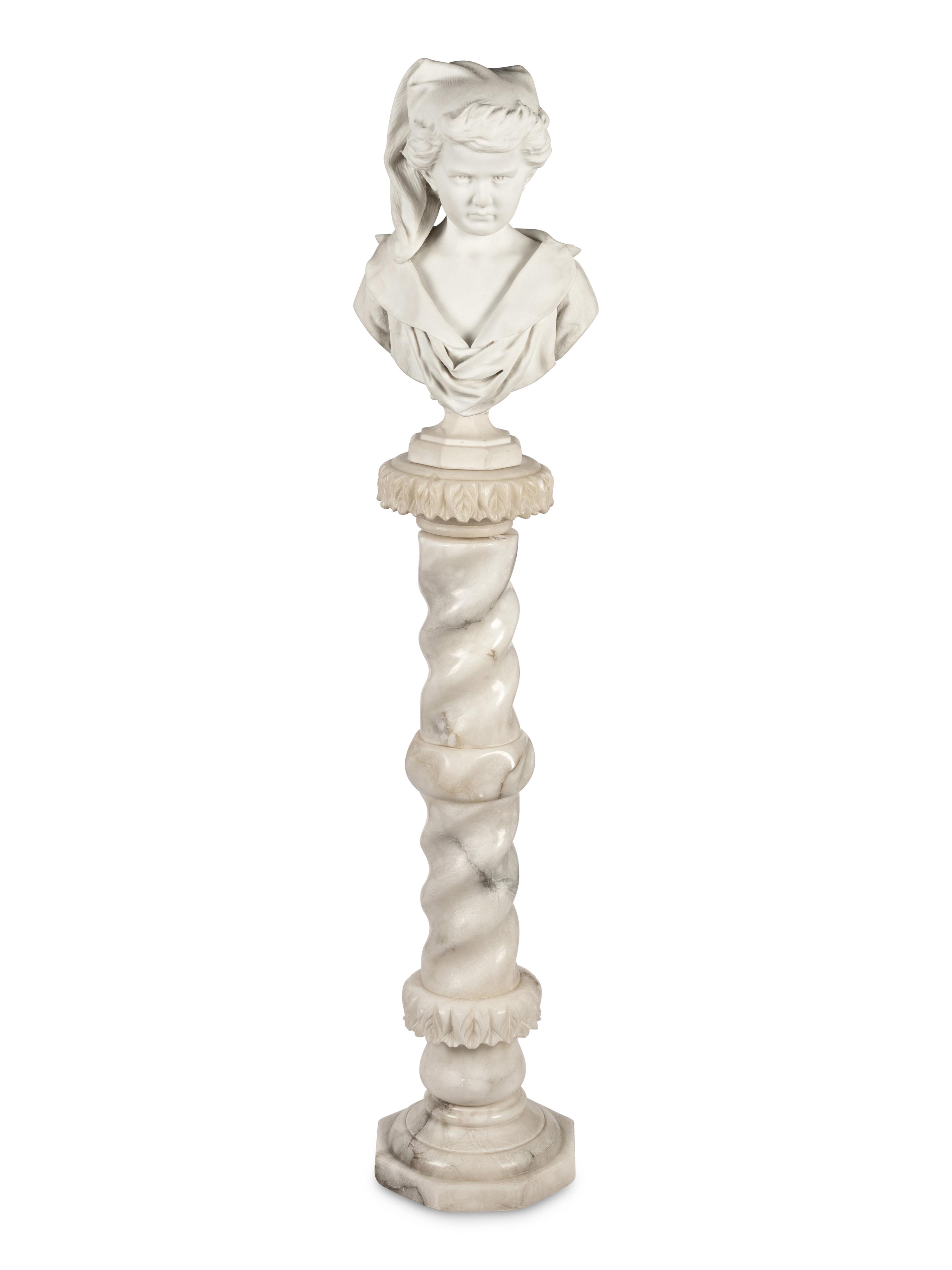 An Italian Carved Marble Bust of a Girl