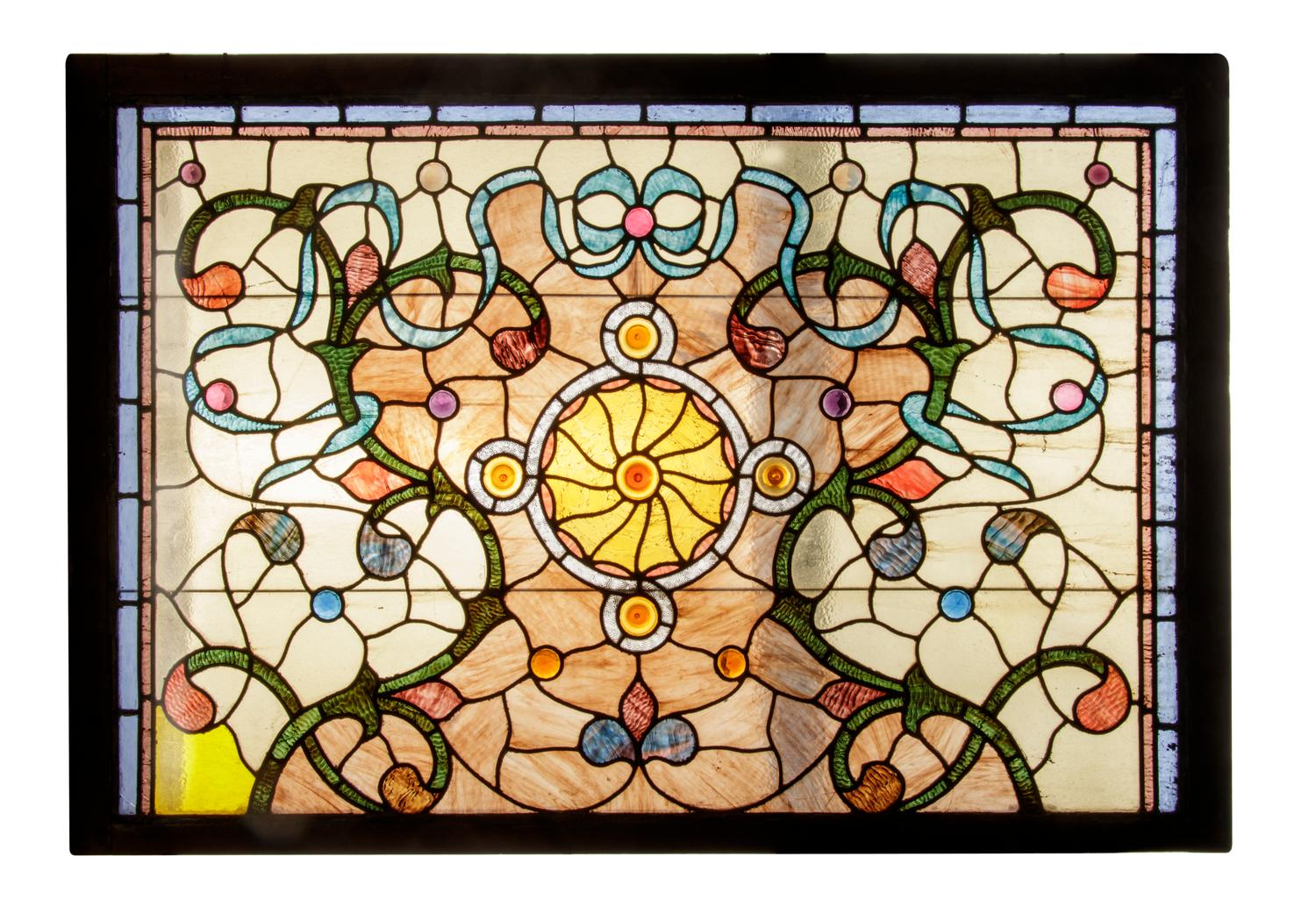 A Stained, Beaded and Cut-Glass Window Panel