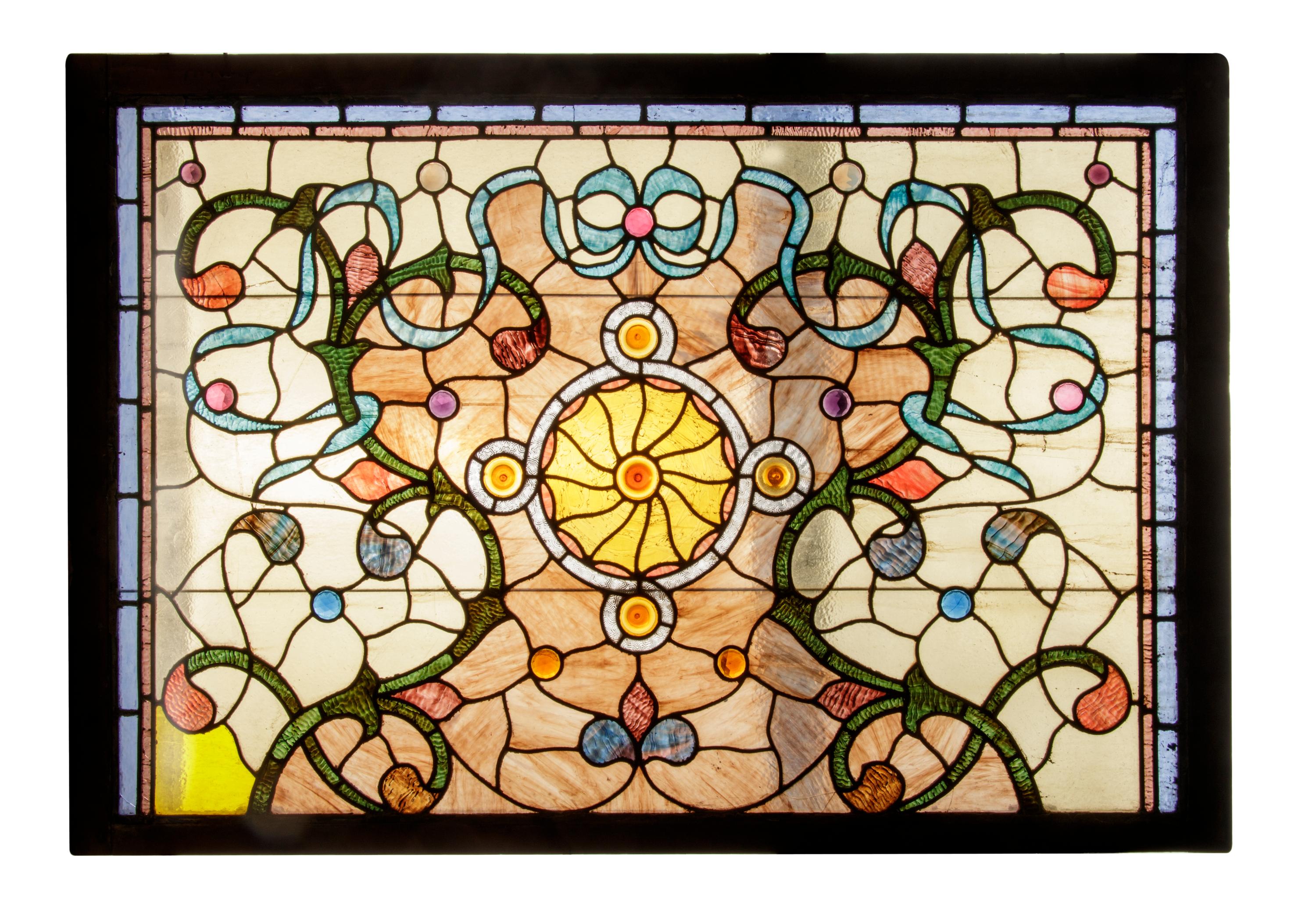 A Stained, Beaded and Cut-Glass Window Panel