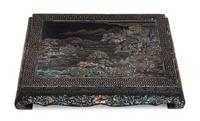A Mother-of-Pearl Inlaid Lacquer Stand Length 18 3/4 x width 14 inches.