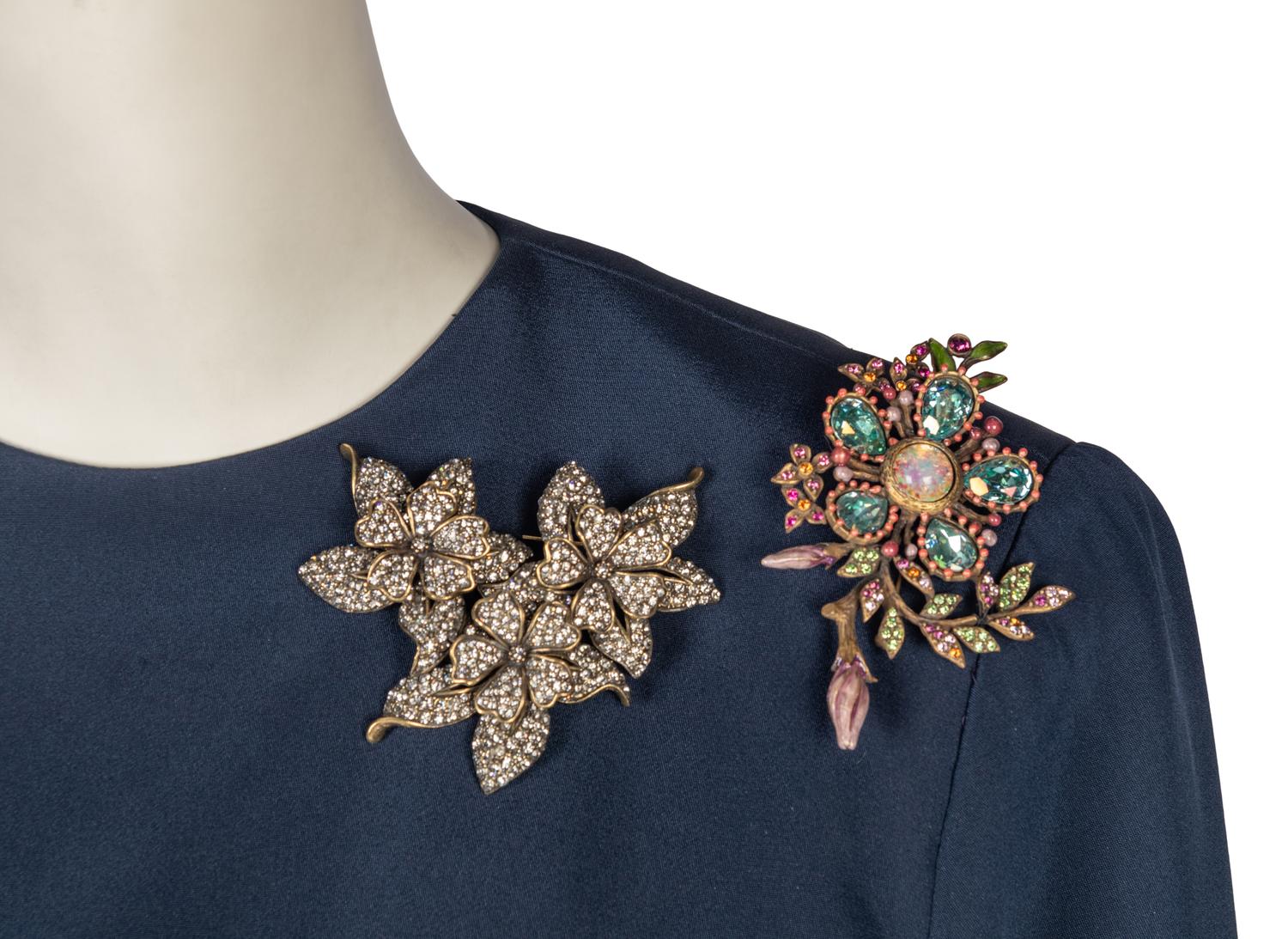 Two Dresses by Travilla and Mimmina with Three Brooches
