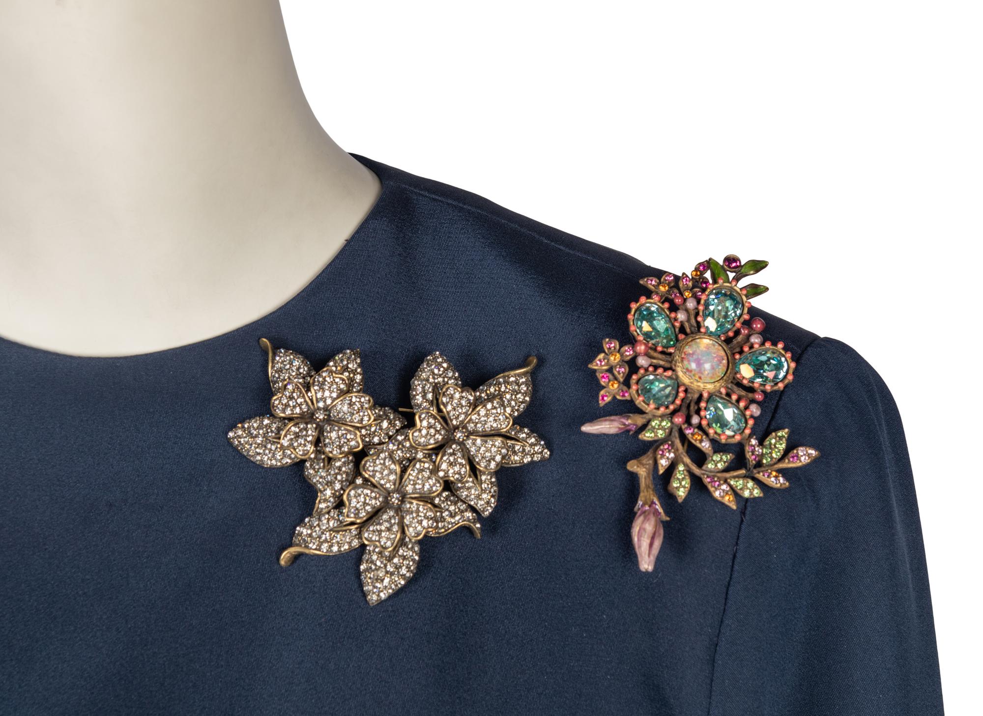 Two Dresses by Travilla and Mimmina with Three Brooches