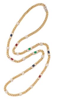 YELLOW GOLD, MULTIGEM AND DIAMOND NECKLACE