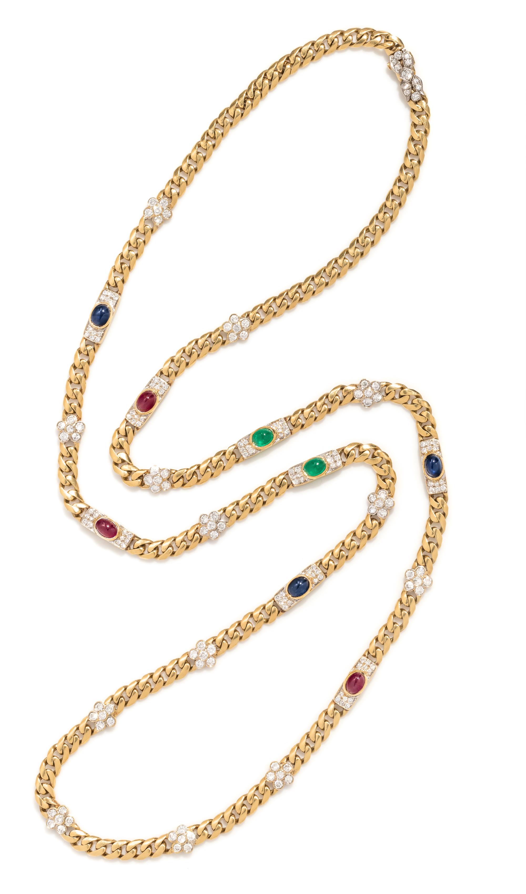 YELLOW GOLD, MULTIGEM AND DIAMOND NECKLACE