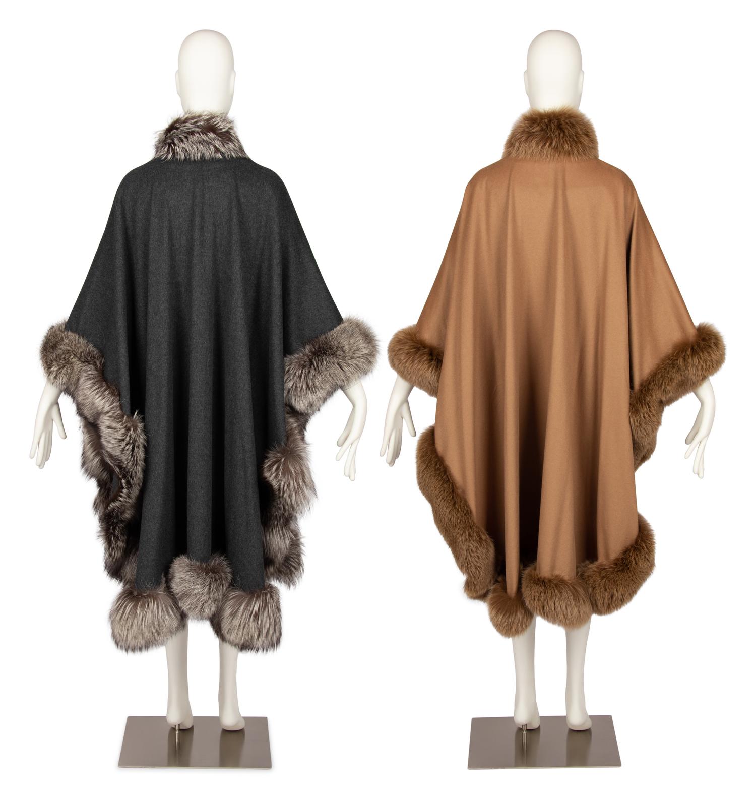 Two Bleu Kognac Fur Trimmed Capes
