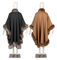 Two Bleu Kognac Fur Trimmed Capes