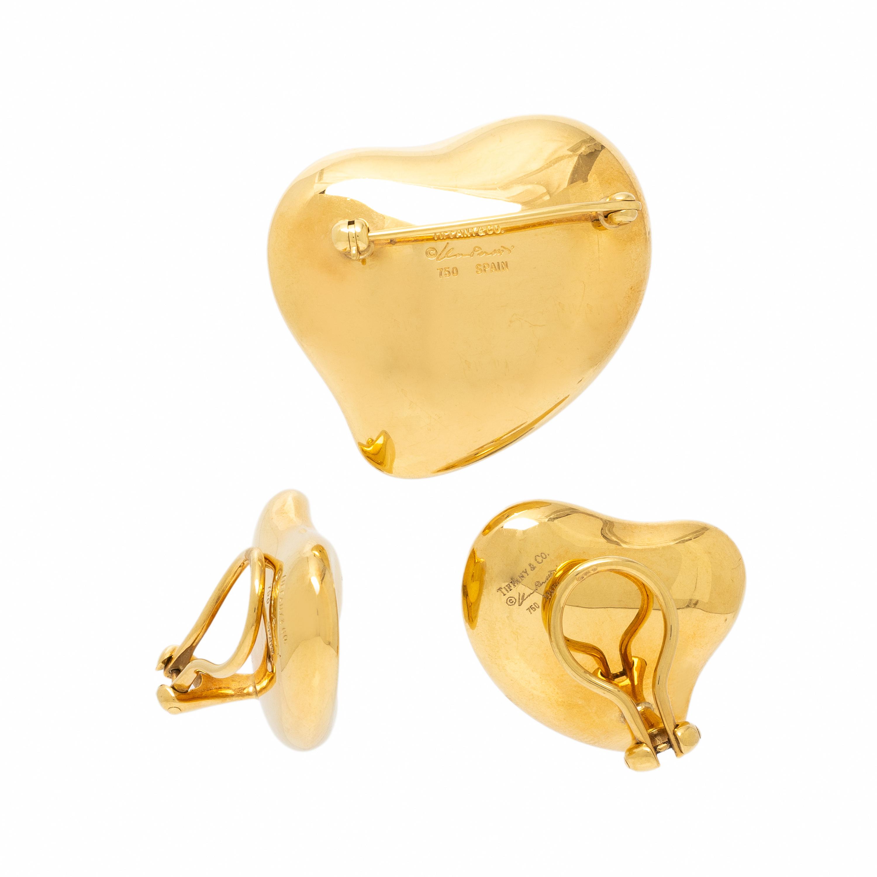 Tiffany & Co., Elsa Peretti, 'Full Heart', Yellow Gold Earrings and Brooch