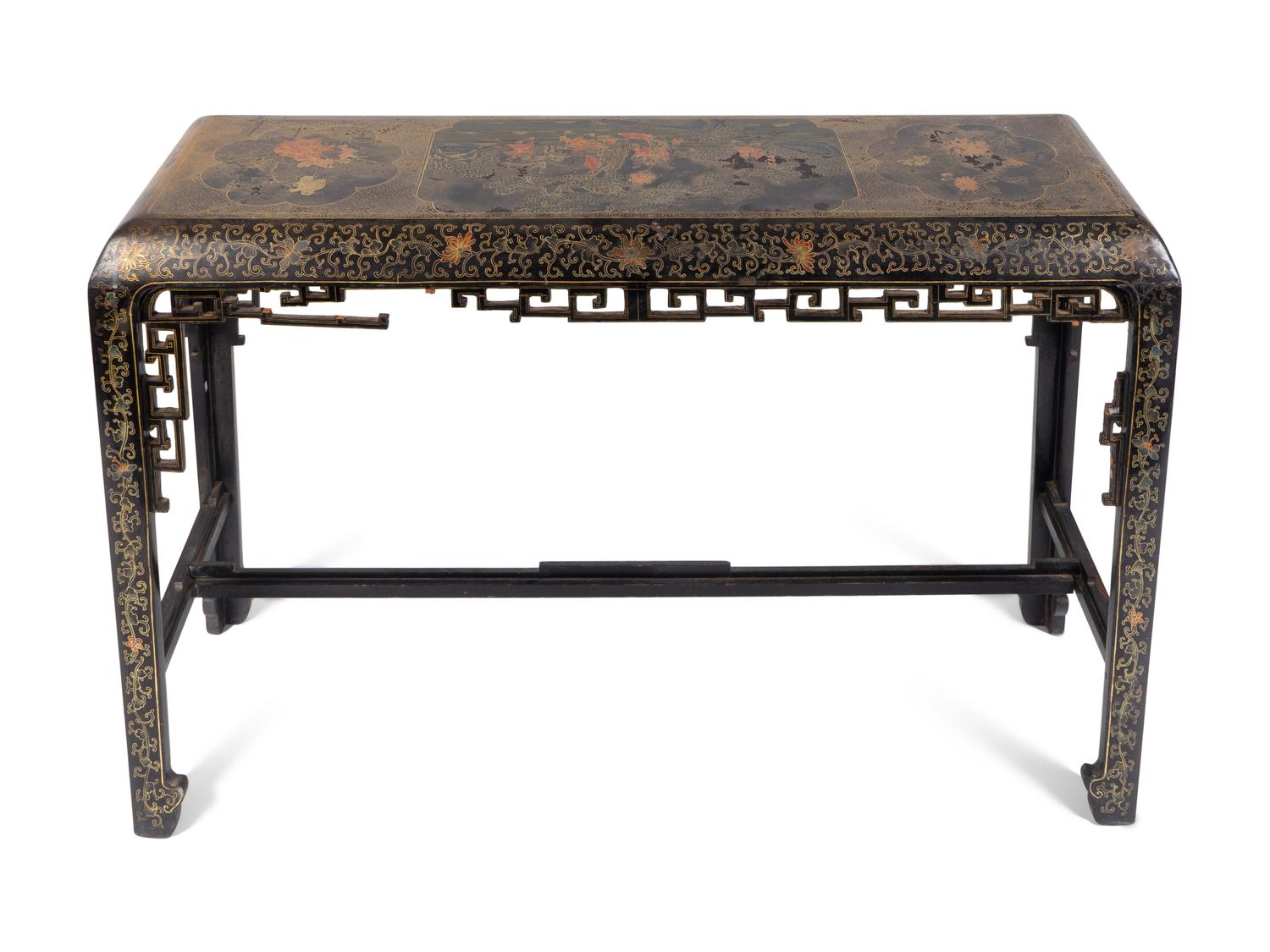 A Chinese Black and Gilt Lacquer Console Table — 20TH CENTURY