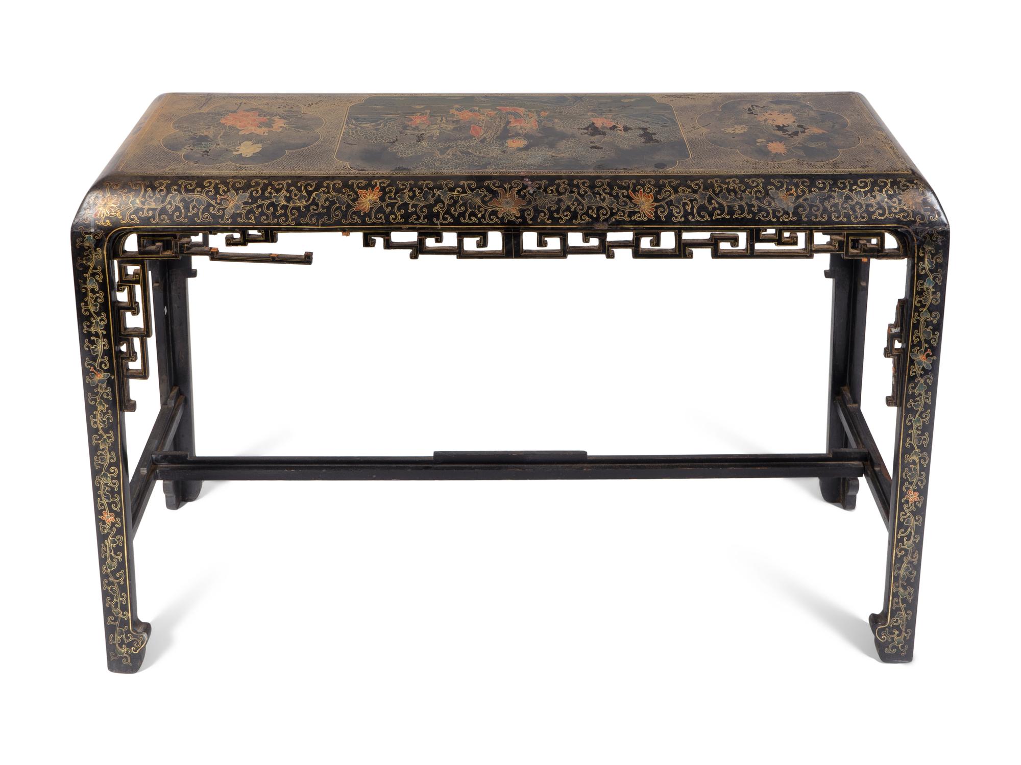 A Chinese Black and Gilt Lacquer Console Table — 20TH CENTURY