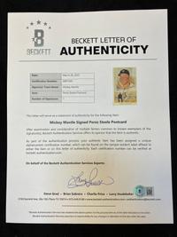 A Mickey Mantle Signed Autograph Perez Steele Hall of Fame Baseball Postcard Plaque (Beckett Authentication Services Letter),