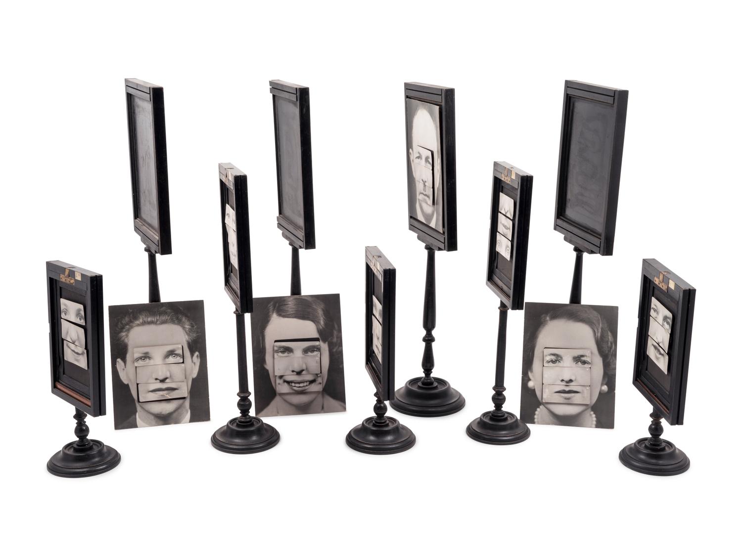 A Set of Nine Photographic Portraits Mounted on Ebonized Stands