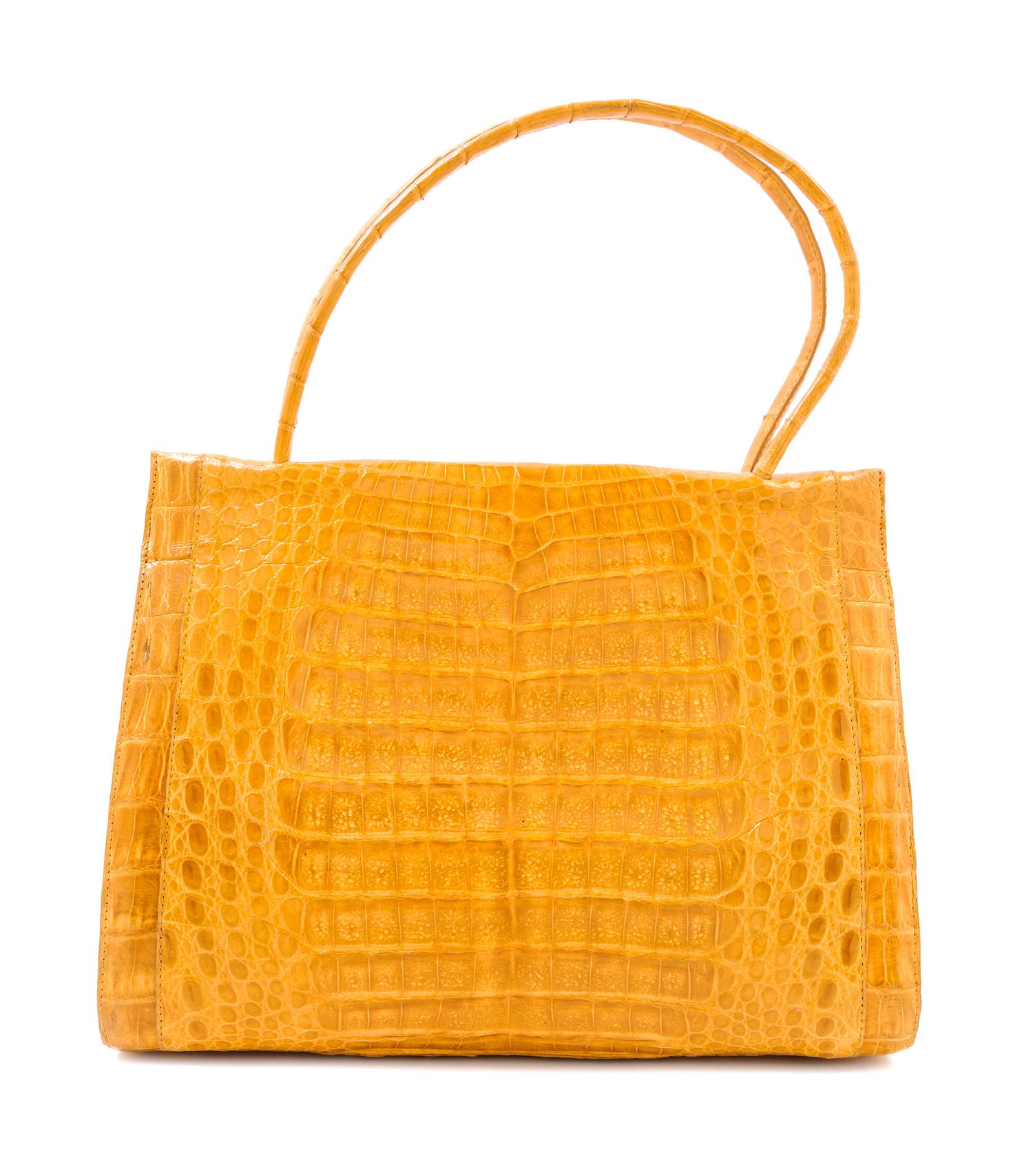 A Nancy Gonzalez Yellow Columbian Crocodile Handbag, 11" x 9" x 4.25"; Handle drop: 5.5".