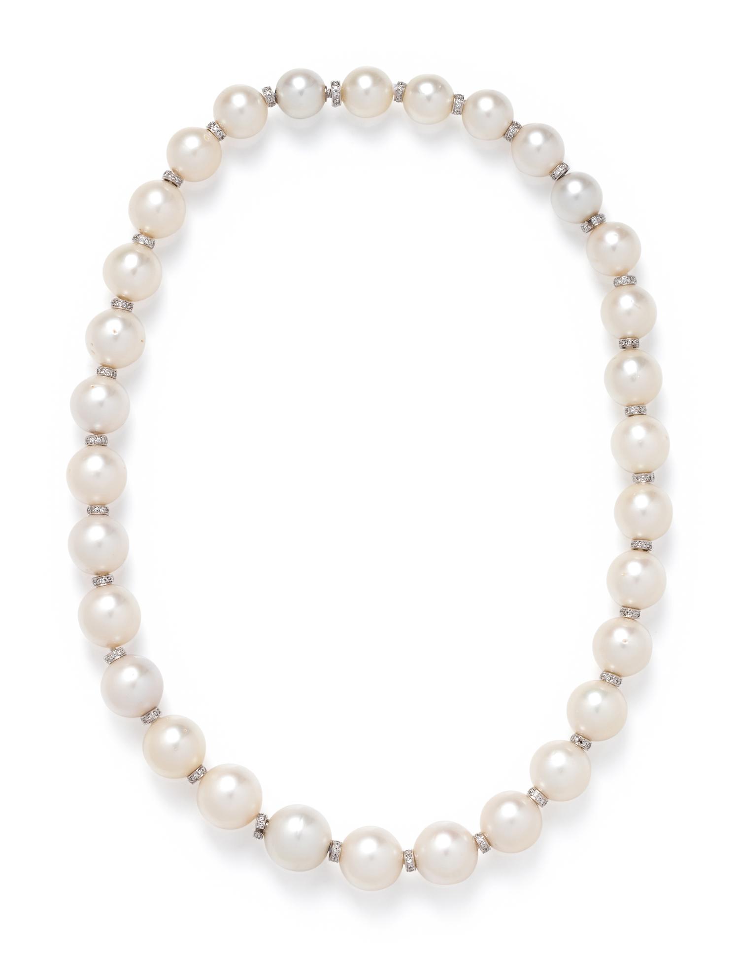 CONVERTIBLE CULTURED SOUTH SEA PEARL AND DIAMOND NECKLACE