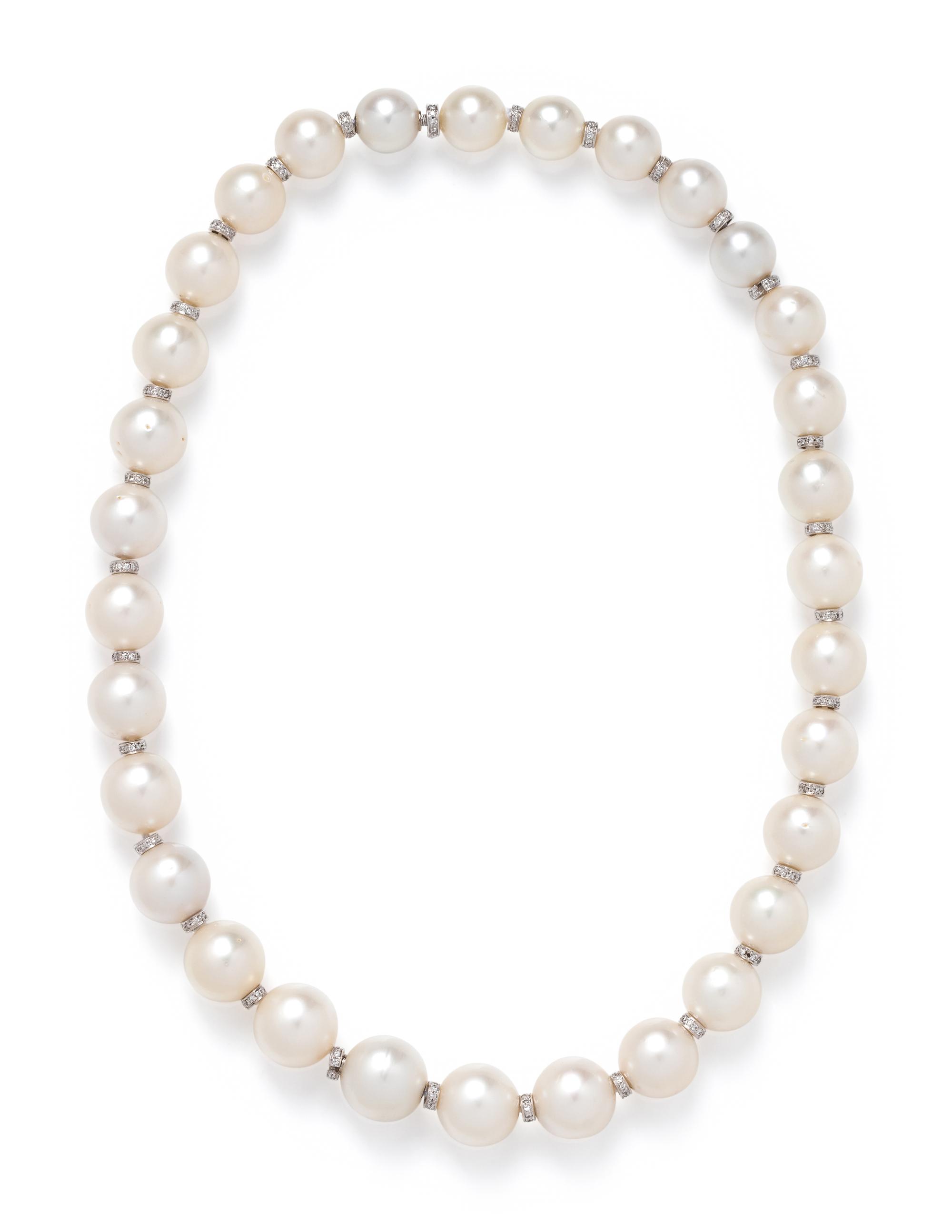 CONVERTIBLE CULTURED SOUTH SEA PEARL AND DIAMOND NECKLACE