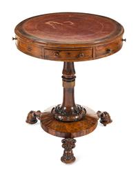 A Regency Rosewood Leather-Top Drum Table