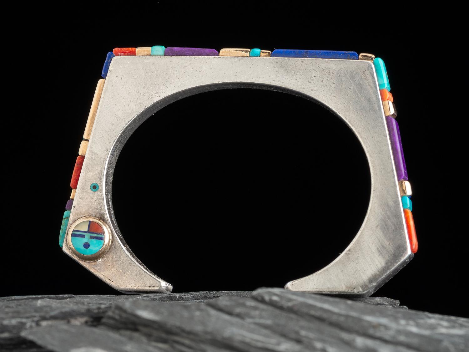 Inlaid Sterling Silver Angular Cuff Bracelet, with 14K Gold Accents