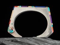 Inlaid Sterling Silver Angular Cuff Bracelet, with 14K Gold Accents