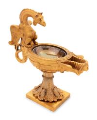 A Continental Gilt Bronze Oil Lamp with a Dragon Handle