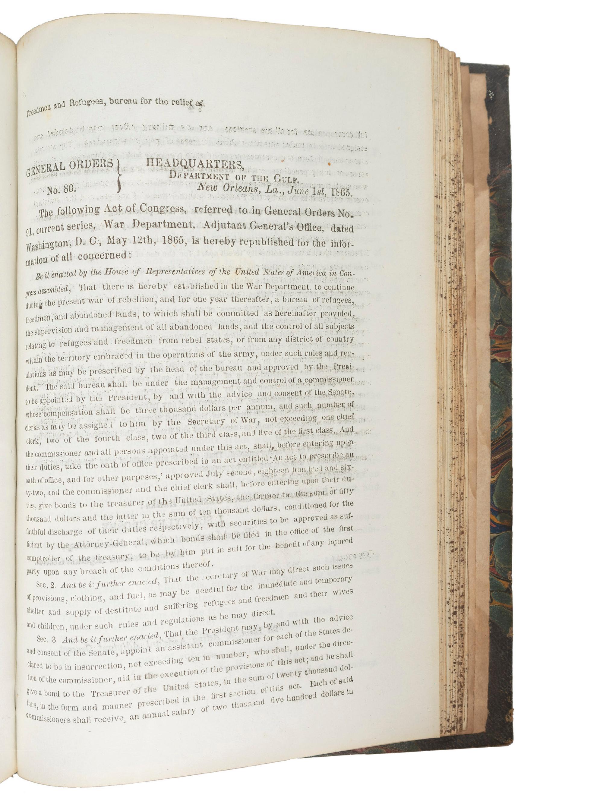 [CIVIL WAR]. Bound volume of General Orders and Circulars issued by the Department of the Gulf including orders related to Colored Troops, Freedmen, and Lincoln's Assassination, 1865.