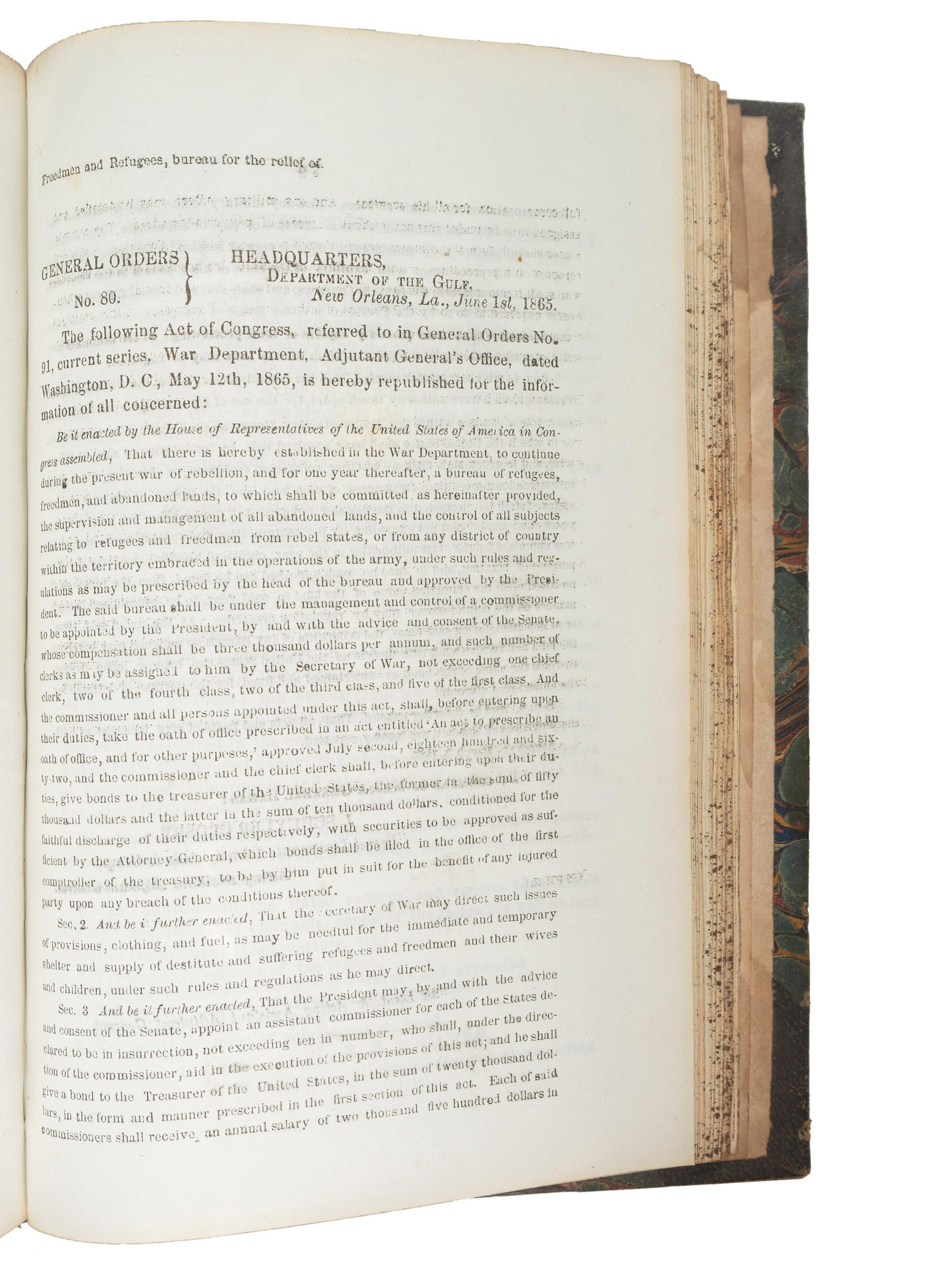 [CIVIL WAR]. Bound volume of General Orders and Circulars issued by the Department of the Gulf including orders related to Colored Troops, Freedmen, and Lincoln's Assassination, 1865.