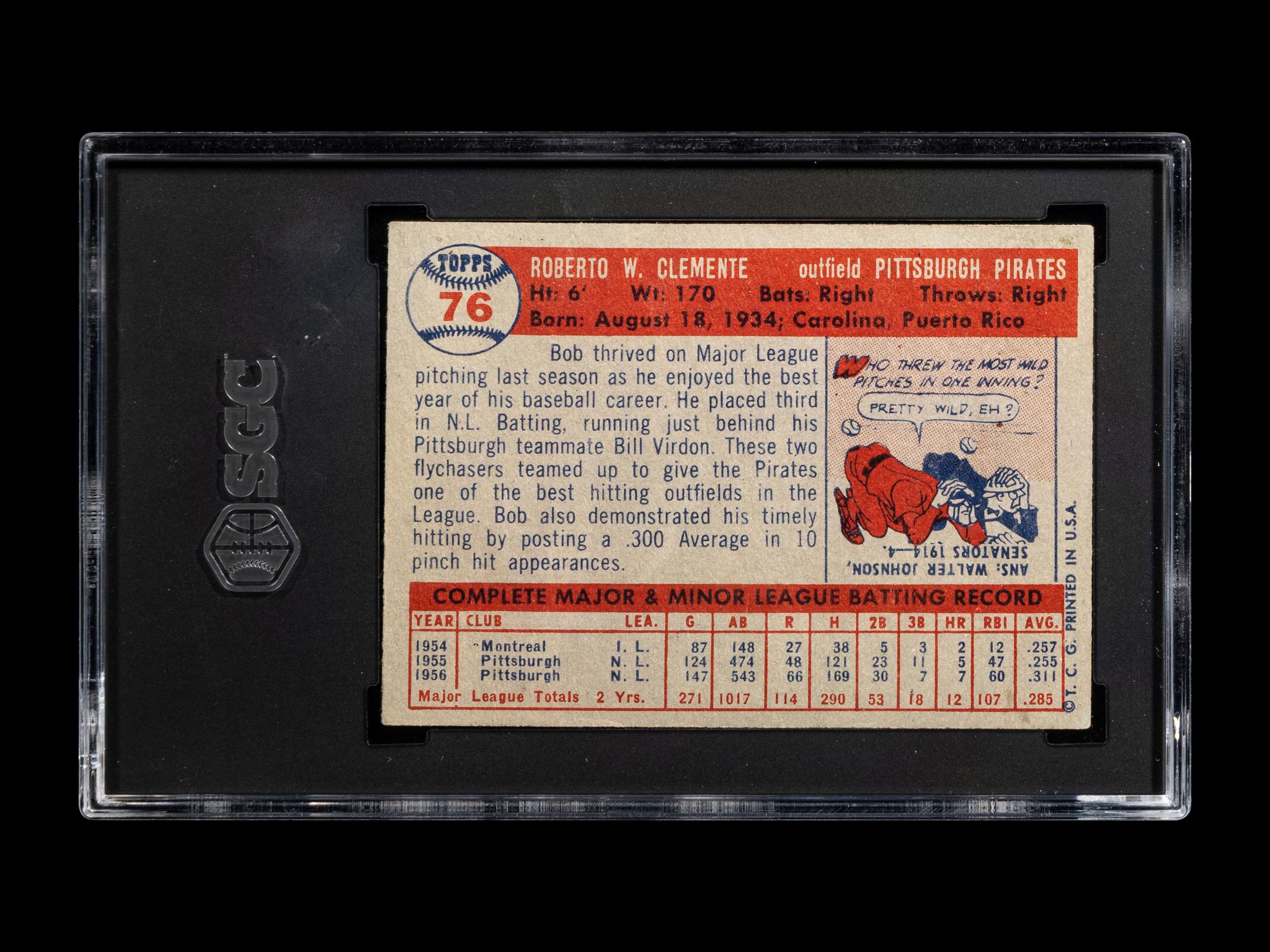 A 1957 Topps Roberto Clemente Baseball Card No. 76 (SGC 5 EX)