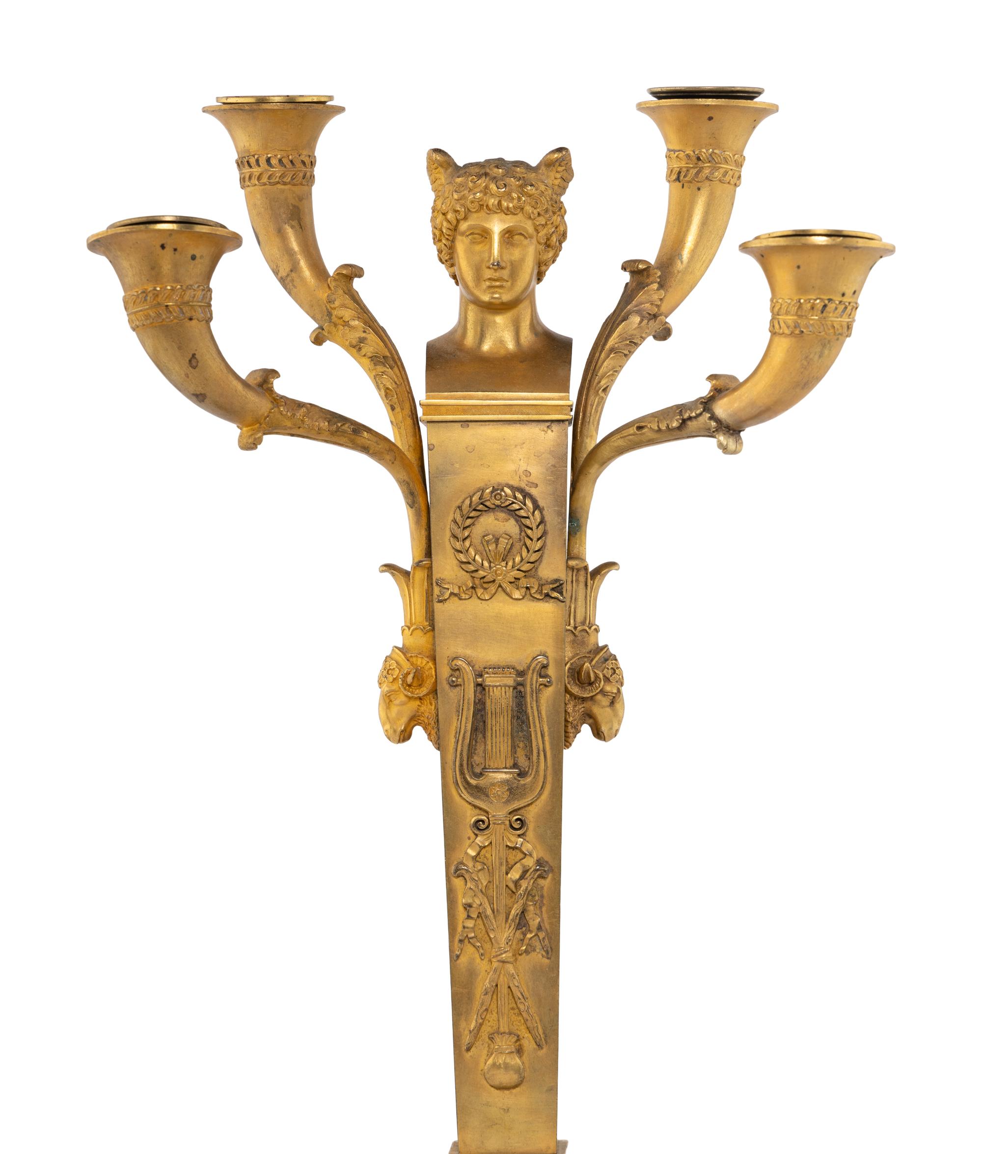 An Empire Gilt and Patinated Bronze Candelabrum