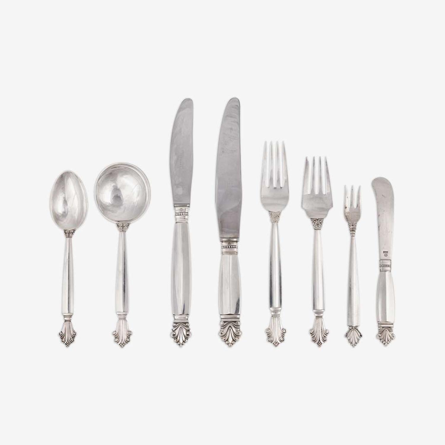 Johan Rohde (Danish, 1856-1935) An Expanded Sterling Flatware Service for Twenty-Four in the "Acanthus" Pattern, Georg Jensen, Denmark, designed 1917, the present lot late 20th century