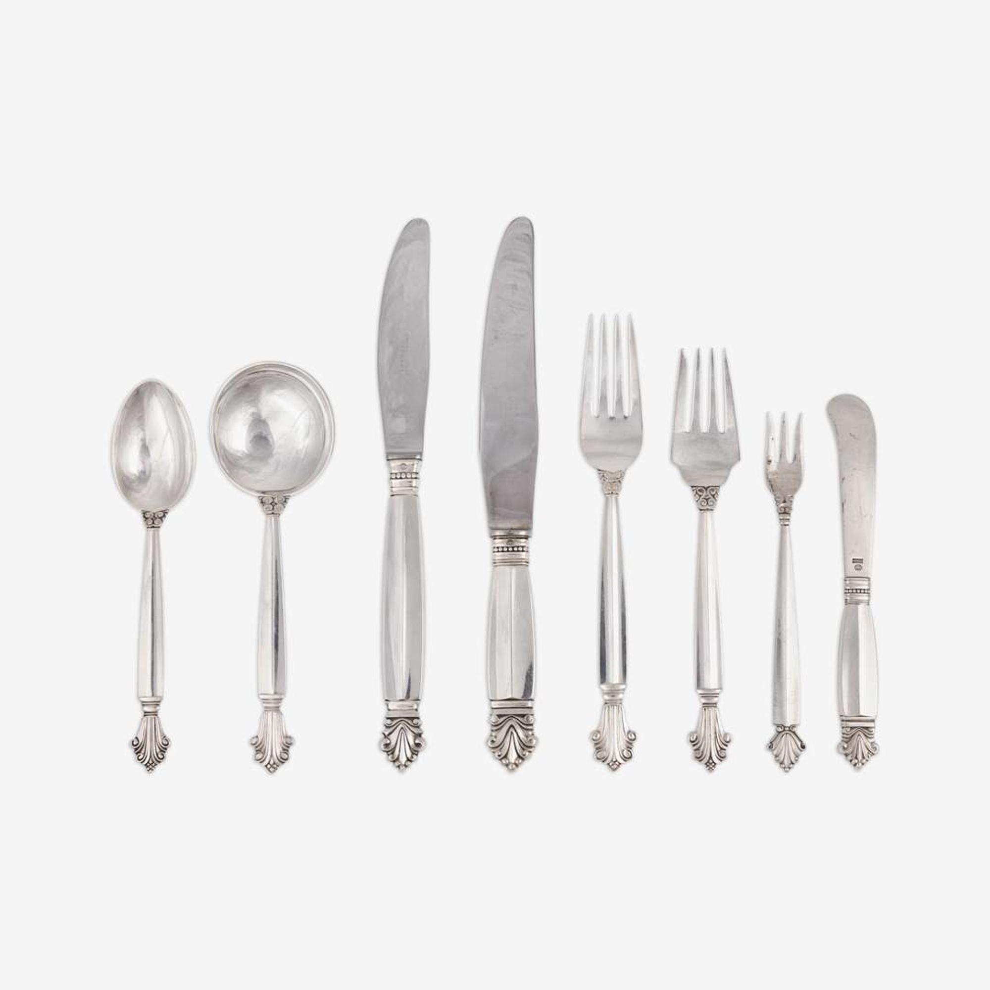 Johan Rohde (Danish, 1856-1935) An Expanded Sterling Flatware Service for Twenty-Four in the "Acanthus" Pattern, Georg Jensen, Denmark, designed 1917, the present lot late 20th century