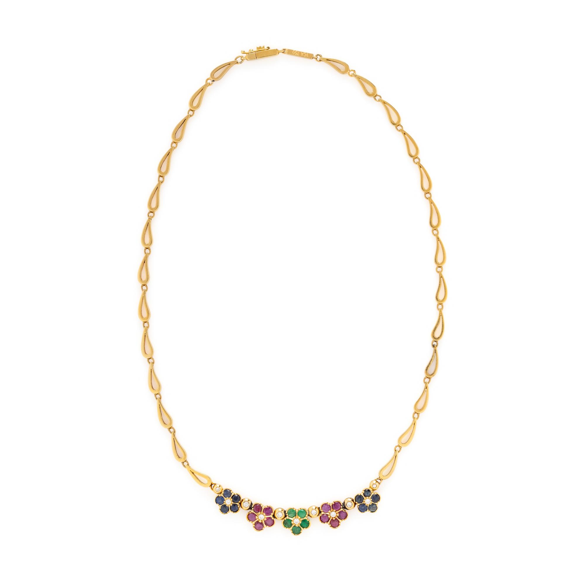 VAN CLEEF & ARPELS, MULTIGEM AND YELLOW GOLD FLOWER NECKLACE
