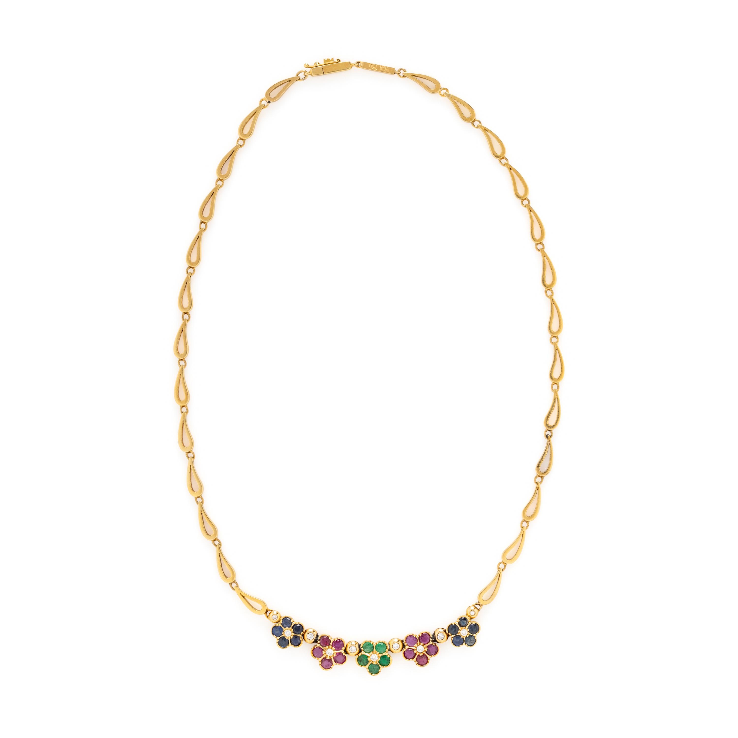 VAN CLEEF & ARPELS, MULTIGEM AND YELLOW GOLD FLOWER NECKLACE