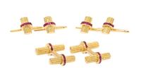 An 18 Karat Yellow Gold and Ruby Dress Set, Tiffany & Co., 22.60 dwts.