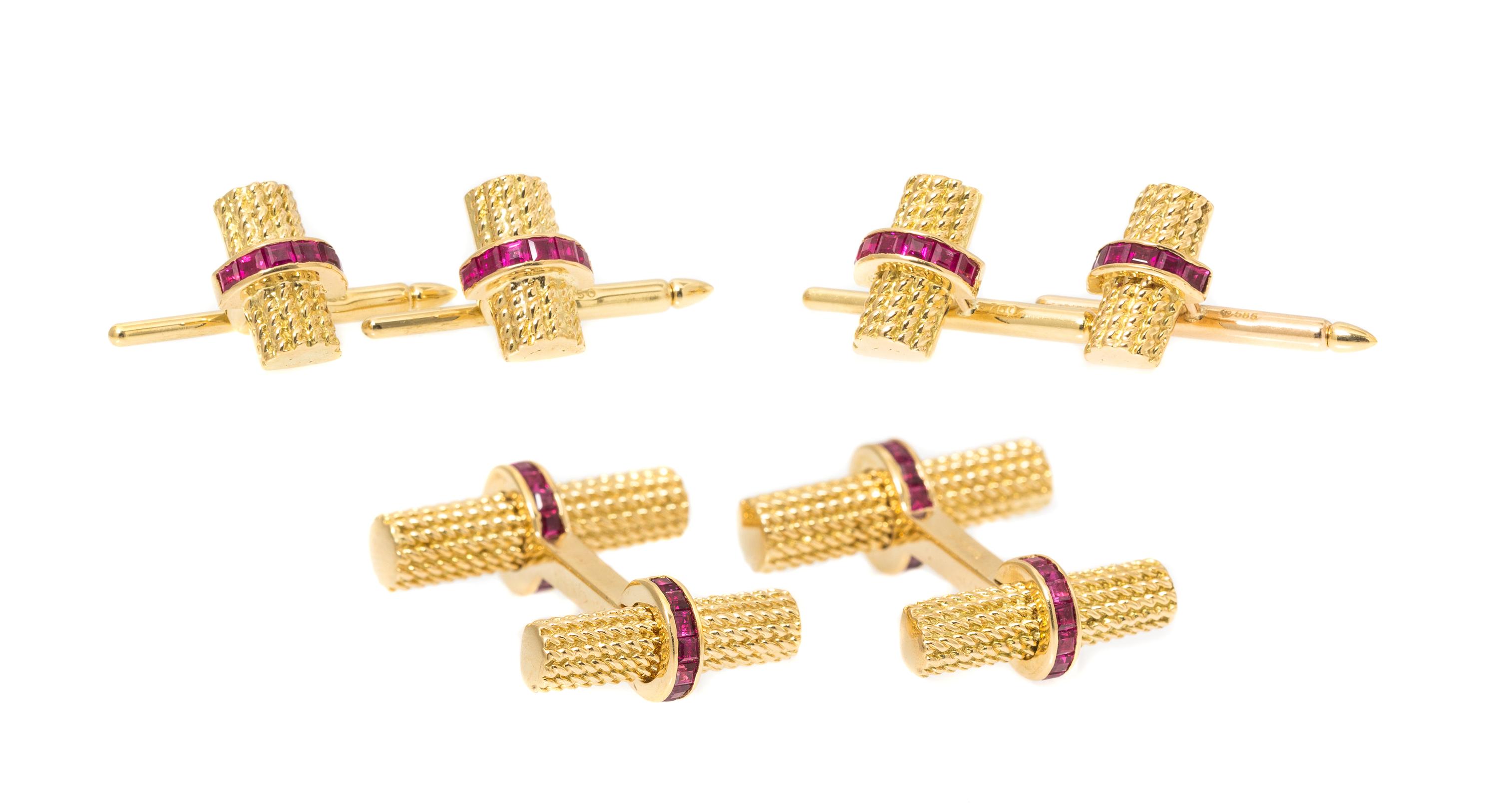 An 18 Karat Yellow Gold and Ruby Dress Set, Tiffany & Co., 22.60 dwts.